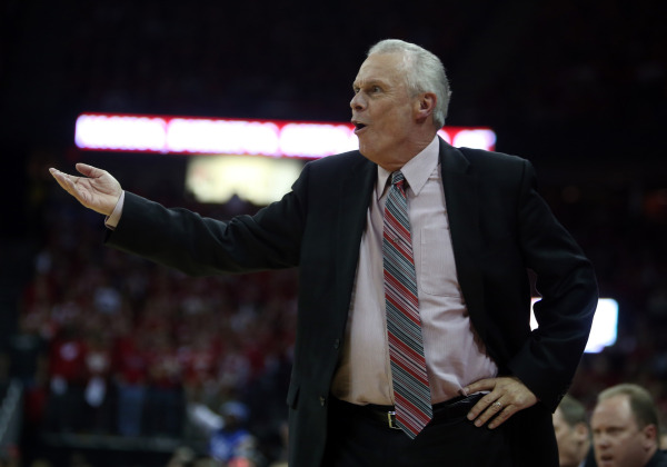 Wisconsin coach Bo Ryan protests a non-call in the first half against Duke. PHOTO: Mary Langenfeld, USA TODAY