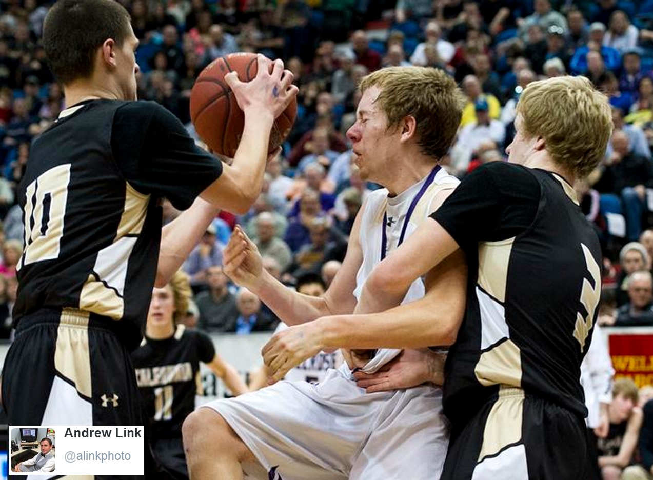 March 14, 2015: Caledonia's Owen King (10) steals the ball from Melrose's Dillon Haider, middle, as Seth Twite (3) applies 