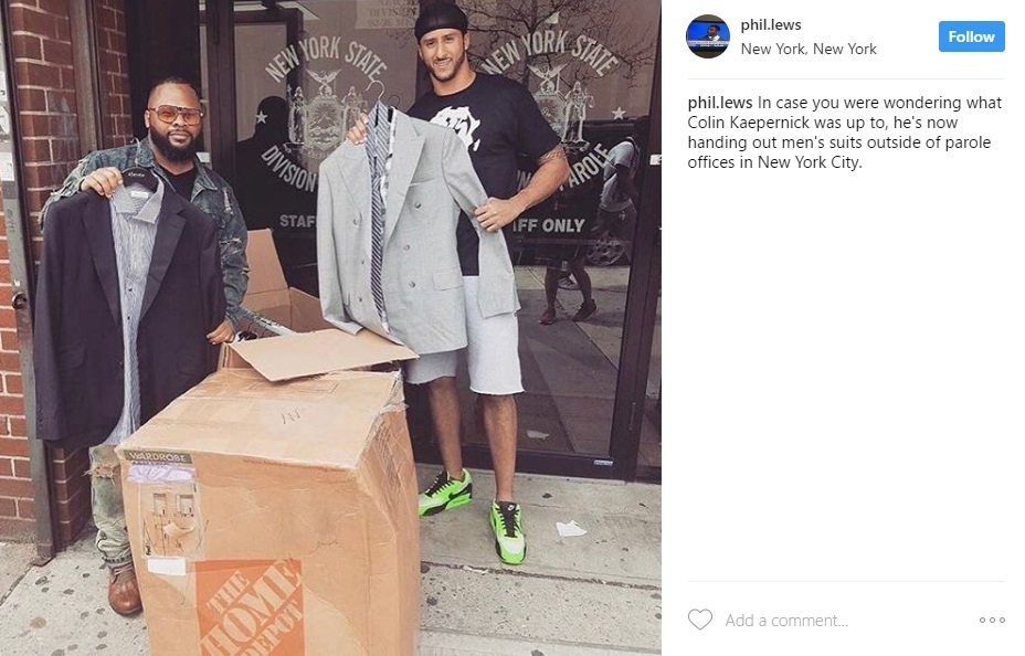 Kaepernick hands out custom suits outside parole office