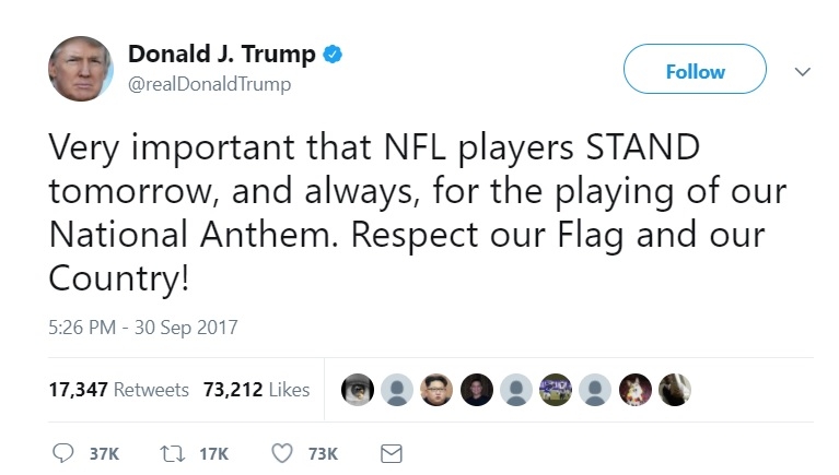 Trump tweets anew about NFL players, national anthem protest