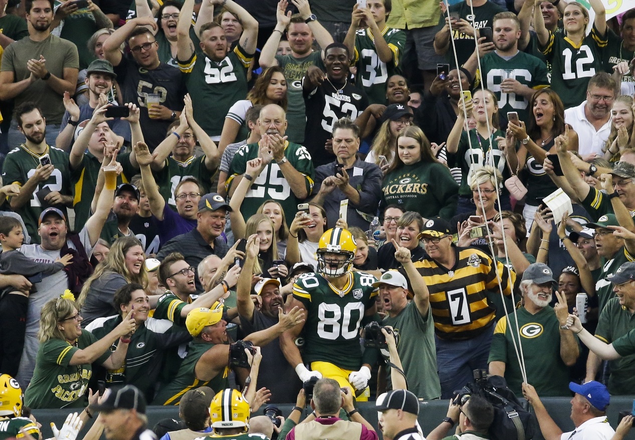 Jimmy Graham went for the Lambeau Leap 