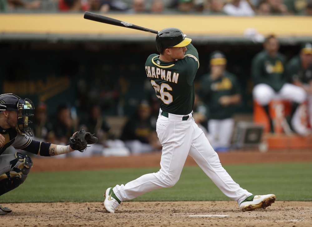 Chapman rallies A’s past Brewers with two-run HR off Hader