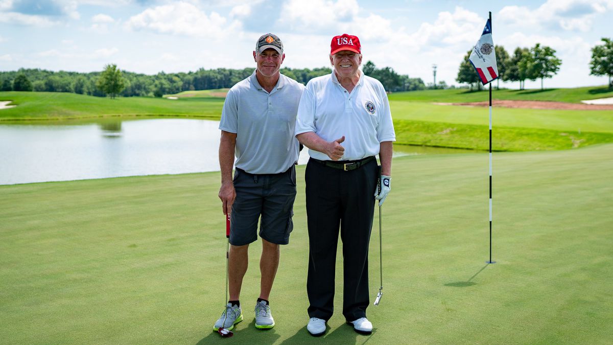 Trump says can’t throw out first pitch at NYY game over scheduling, “economy and much else,” but golfs with Favre