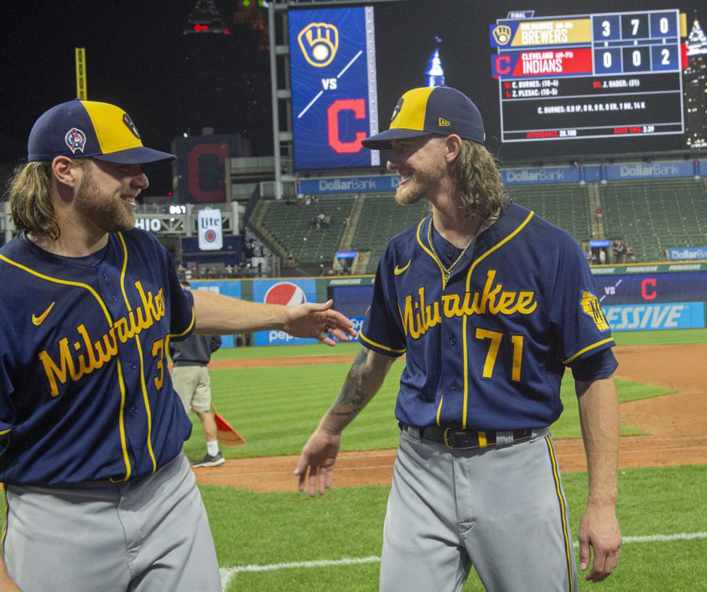 Brewers’ Burnes, Hader combine to no-hit Indians in 3-0 win