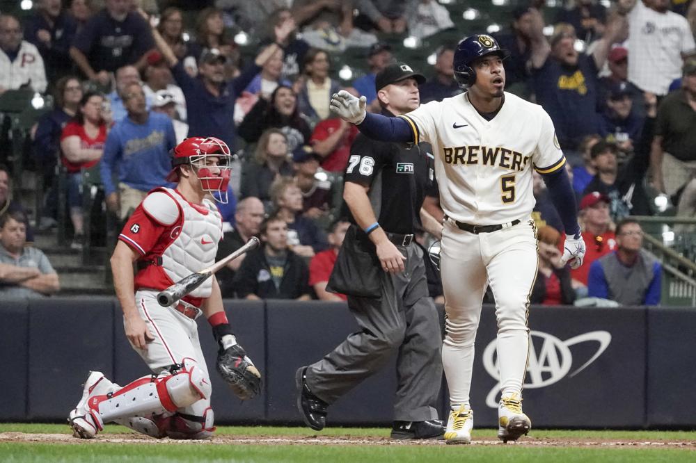 Escobar’s homer, Urias diving grab lifts Brewers past Phillies 4-3