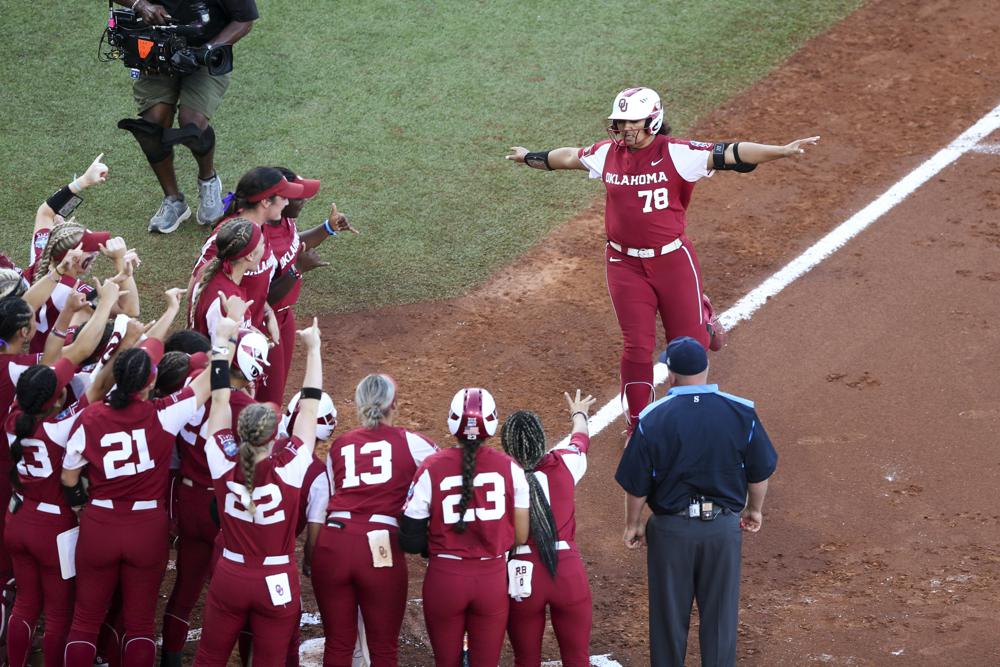 Oklahoma routs Texas 16-1 in WCWS championship series opener