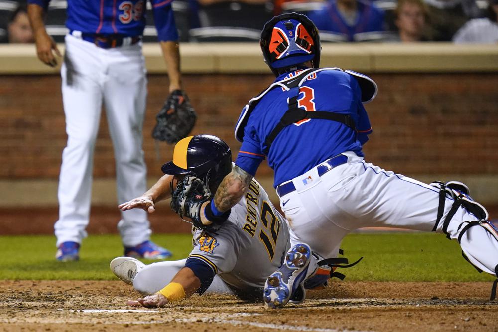 Tying run thrown out at plate in ninth, as Brewers fall 5-4 to Mets