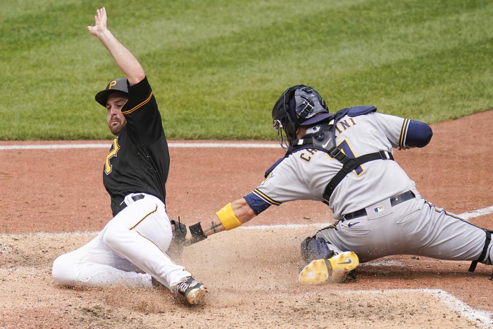 Pirates rally by scuffling Brewers once again, losing streak now at four