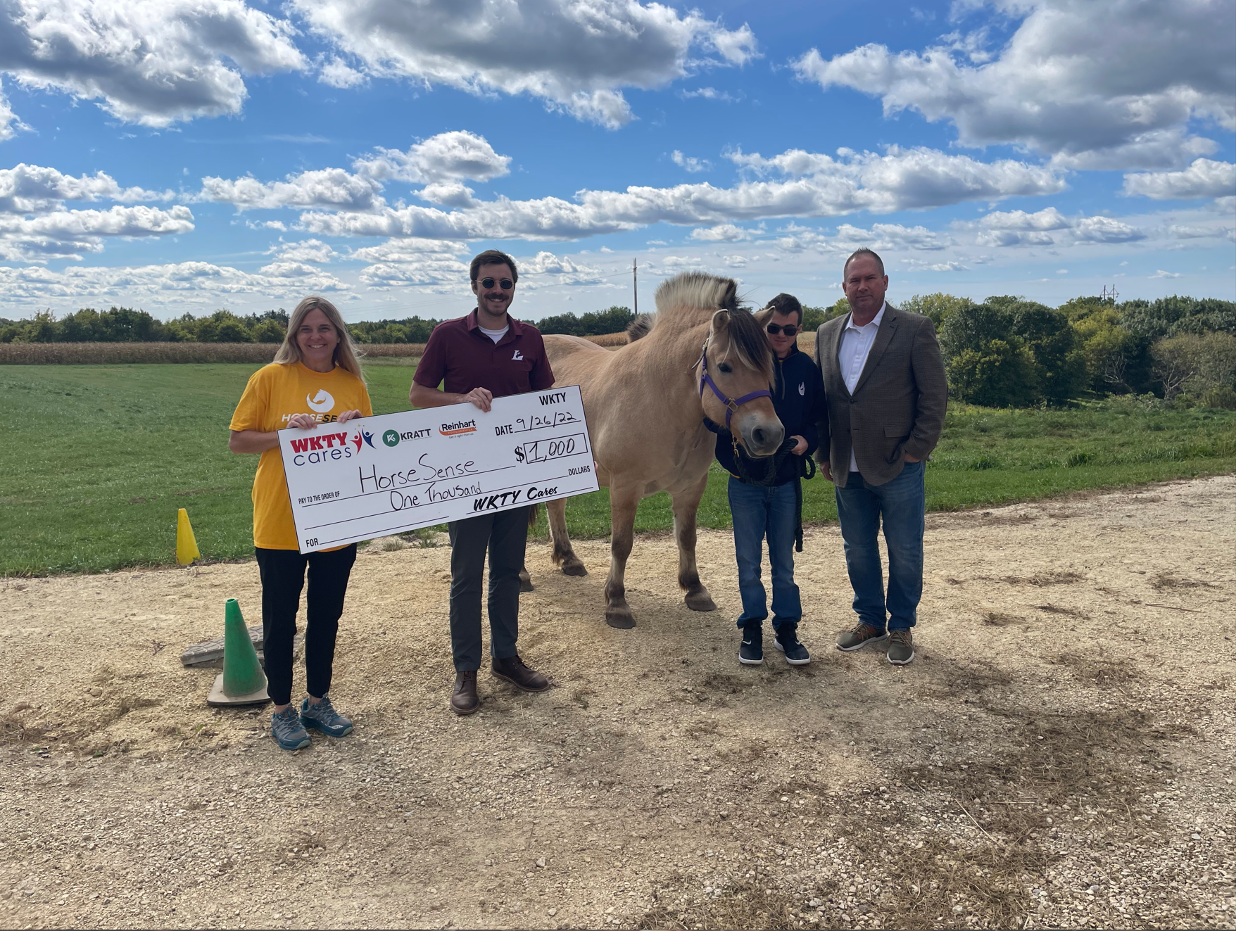 WKTY Cares donates $1,000 to HorseSense, thanks to Kratt Lumber, Reinhart Foodservice