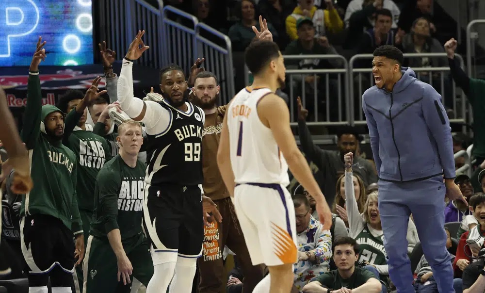 Without Antetokounmpo, Bucks outlast Suns for NBA-best 14th consecutive victory