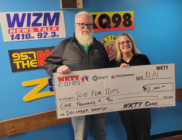 WKTY Cares donation to JCI La Crosse’s Toys For Tots